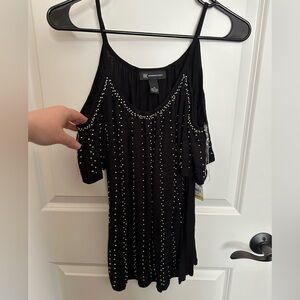 Off shoulder Black studded/embellished black INC top.